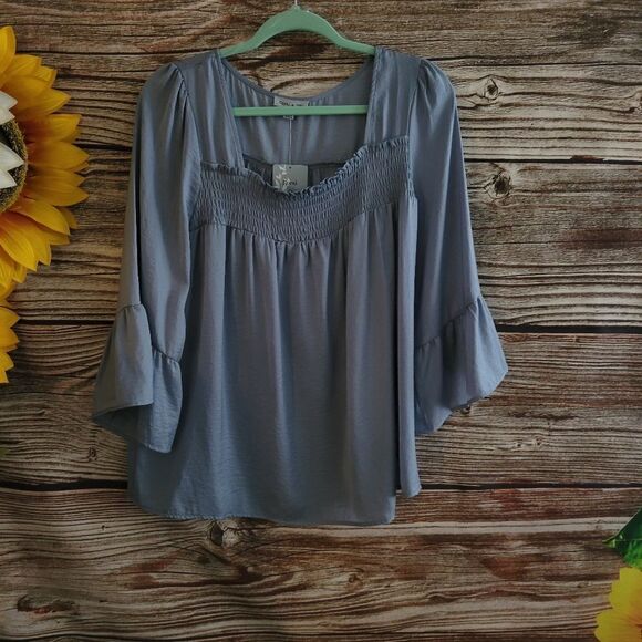 Floral & Ivy blouse long sleeve Women's medium slate gray NWT - Picture 1 of 5